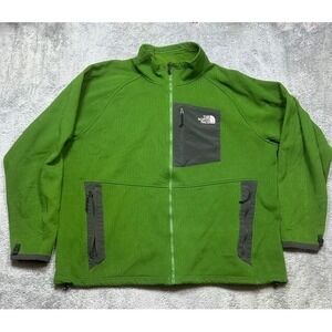 The North Face Corduroy Fleece‎ Jacket Mens 2XL Green Outdoor Full Zip *HOLES